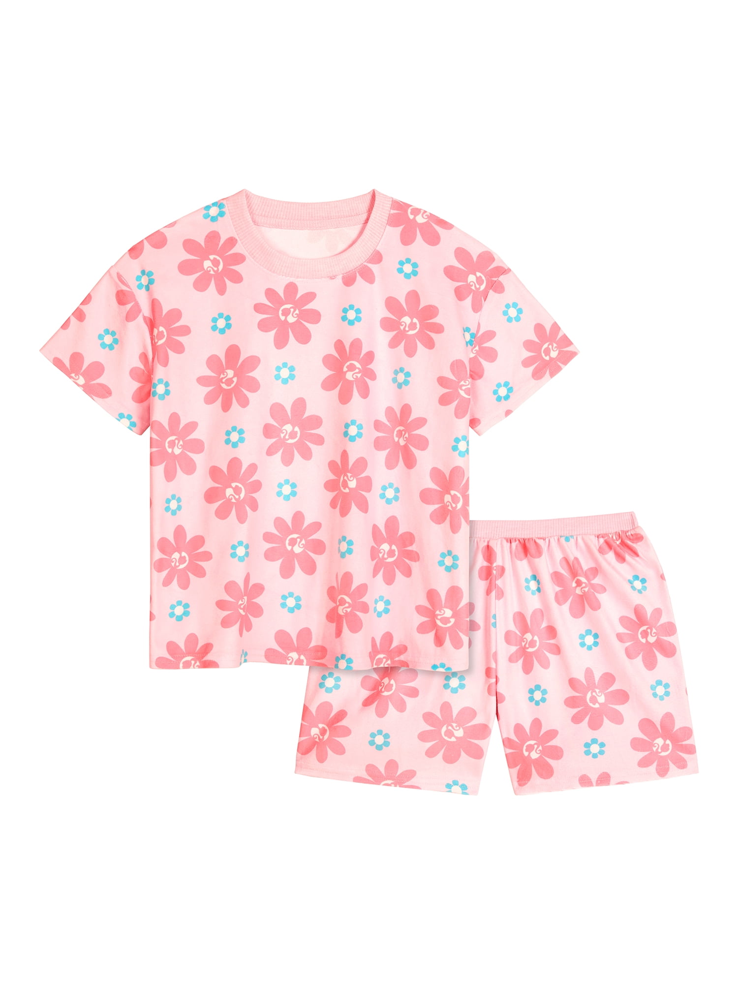 Barbie Girls Short Sleeve Sleep Top and Shorts Pajama Set, 2-Piece, Sizes 4-12