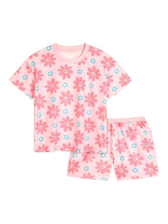 Girls Short Sleeve Sleep Top and Shorts Pajama Set, 2-Piece, Sizes 4-12