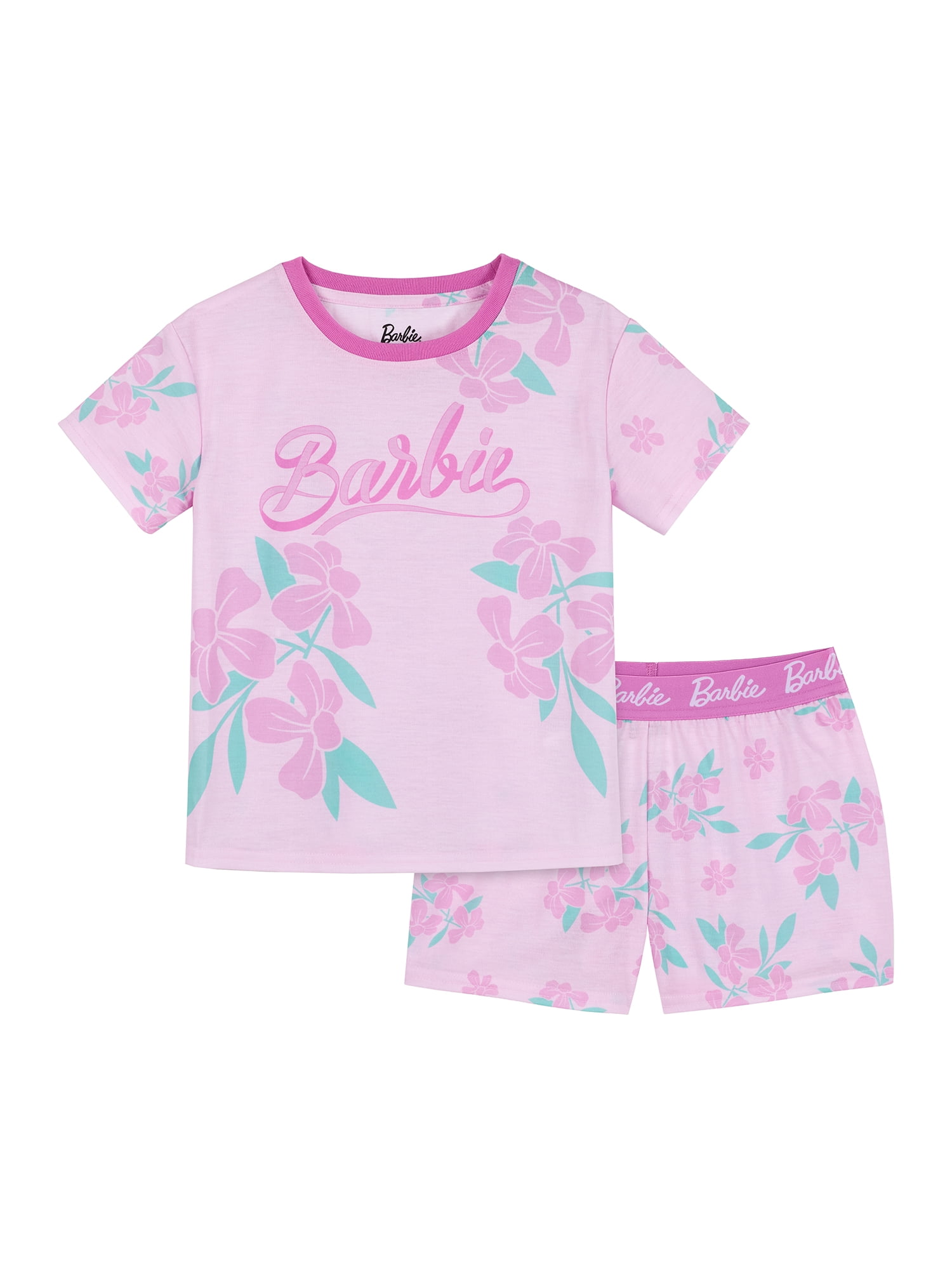 Barbie Girls Short Sleeve Sleep Top and Shorts Pajama Set, 2-Piece, Sizes 4-16