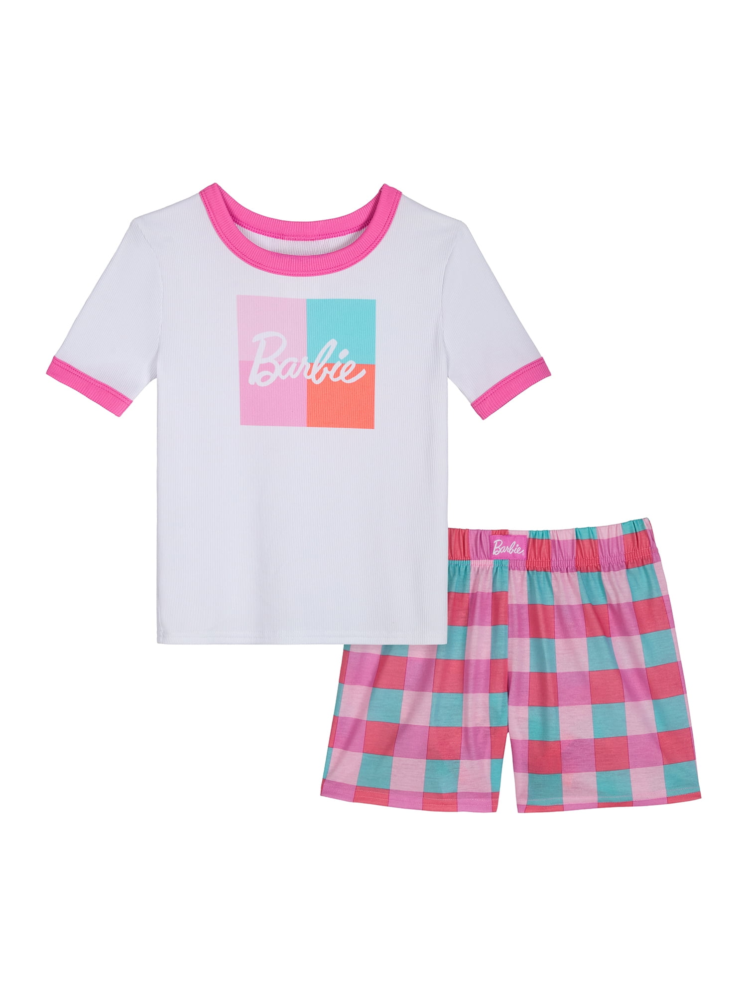 Barbie Girls Short Sleeve Snug Fit Sleep Top and Shorts Pajama Set, 2-Piece, Sizes 4-10