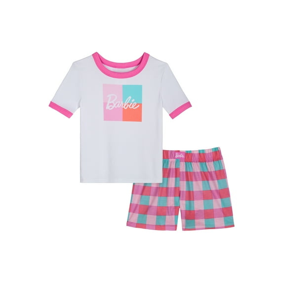 Barbie Girls Short Sleeve Snug Fit Sleep Top and Shorts Pajama Set, 2-Piece, Sizes 4-10
