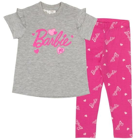 Barbie Girls Short Sleeve T-Shirt & Leggings Set, Short Sleeve Tee and Leggins 2 Piece Set for Girls (2T-6)