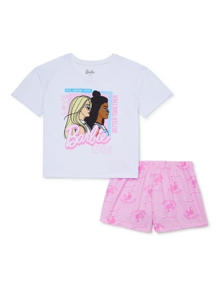Barbie Ladies Pyjama Set  Womens Ribbed White Vest & Pink All