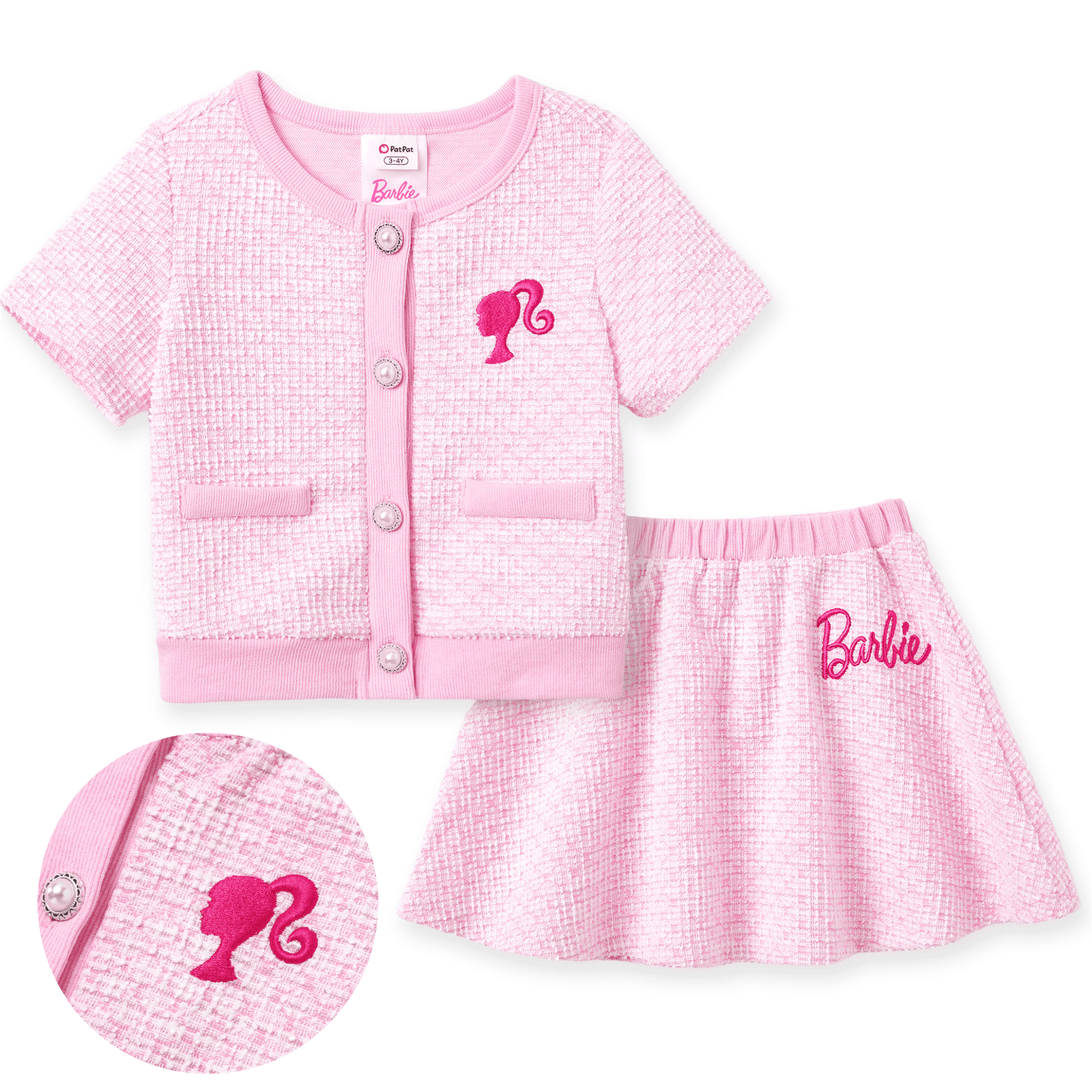 Barbie Girls Skirt Set Graphic Tweed Short Sleeves Top with Plaid Skirt 2 Pieces Outfit Set Sizes 3-10