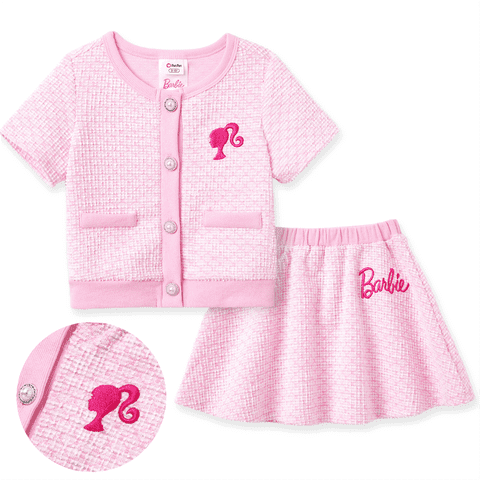 Barbie Girls Skirt Set Graphic Tweed Short Sleeves Top with Plaid Skirt 2 Pieces Outfit Set Sizes 3-10