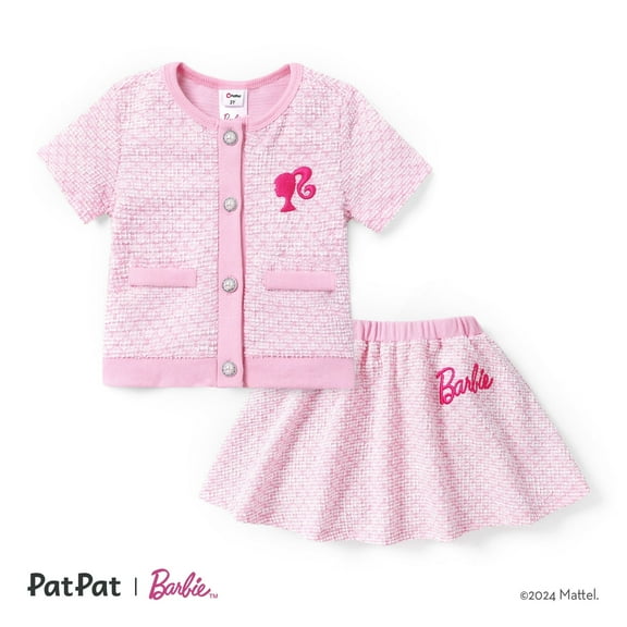 Barbie Girls Skirt Set Graphic Tweed Short Sleeves Top with Plaid Skirt 2 Pieces Outfit Set Sizes 3-10