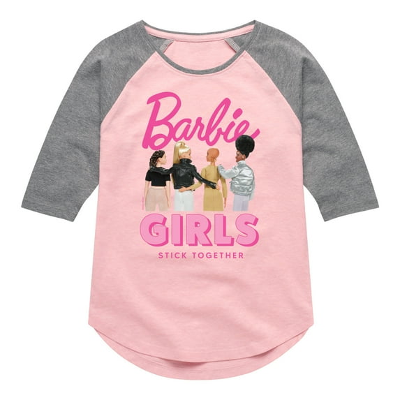 Barbie - Girls Stick Together - Friend Bond - Toddler And Youth Girls Raglan Graphic T-Shirt