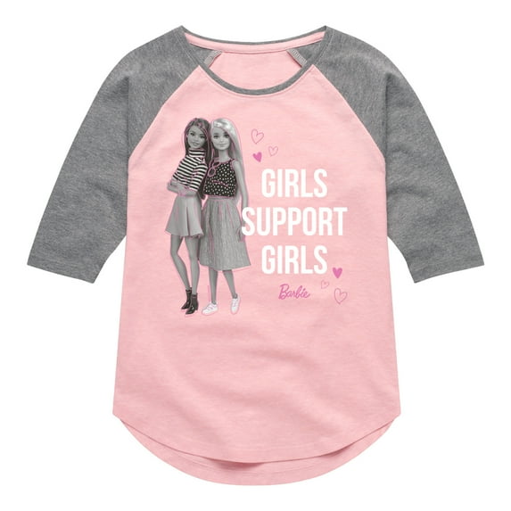 Barbie - Girls Support Girls - Classic Dolls - Toddler And Youth Girls Raglan Graphic T-Shirt