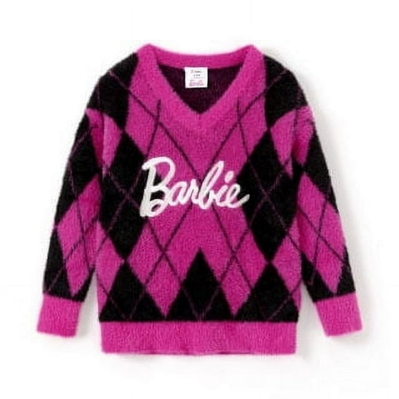 Barbie Girls Sweater Mommy And Me Logo Roseo Embroidered Checkered Nylon Knitwear Sizes 2-9