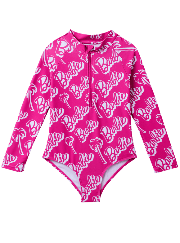 Girls Swimsuit Long Sleeve Rash Guard One Piece Half Zip Quick Dry Bathing Suit Sizes 6-7Y
