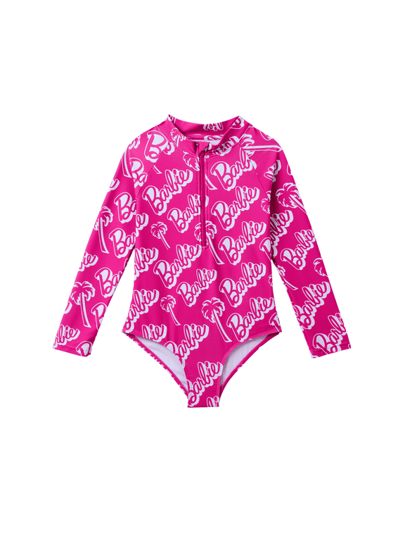 Girls Swimsuit Long Sleeve Rash Guard One Piece Half Zip Quick Dry Bathing Suit Sizes 6-7Y