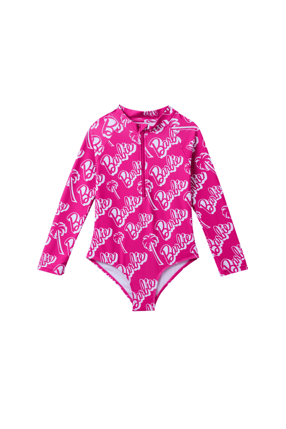 Girls Swimsuit Long Sleeve Rash Guard One Piece Half Zip Quick Dry Bathing Suit Sizes 6-7Y