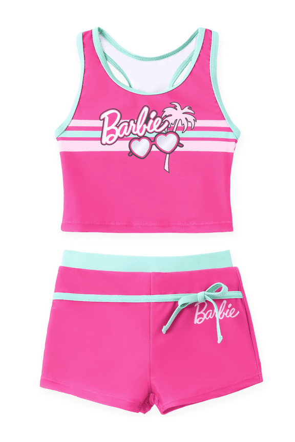 Girls Swimsuit Two Piece Set Tankini Crop Top Swim Shorts Bathing Suit Sizes 6-7Y