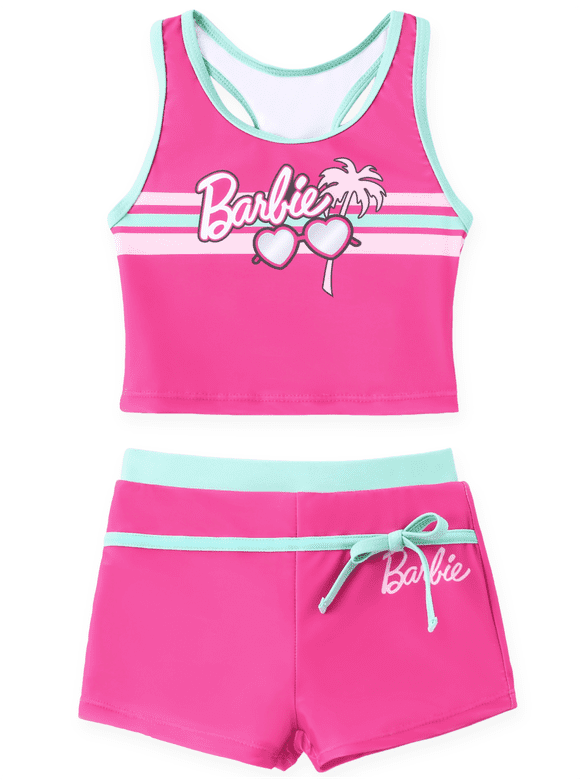 Girls Swimsuit Two Piece Set Tankini Crop Top Swim Shorts Bathing Suit Sizes 6-7Y