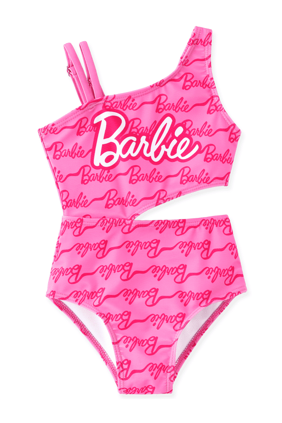 Girls Swimsuit Waist Cutout Allover Print One Piece Swimwear One Shoulder Bathing Suit Sizes 6-7Y