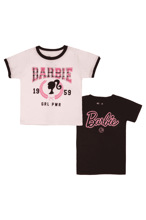 Girls Tee Varsity Text 1959 GRL PWR Babie Logo Silhouette T-shirts for Girls 2-Pack Bundle Set (Sizes 4-16)