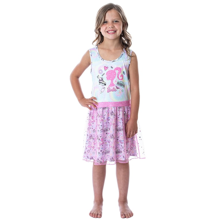 Barbie Girls Tie Dye Kids Tank Nightgown Pajama With Tulle Skirt