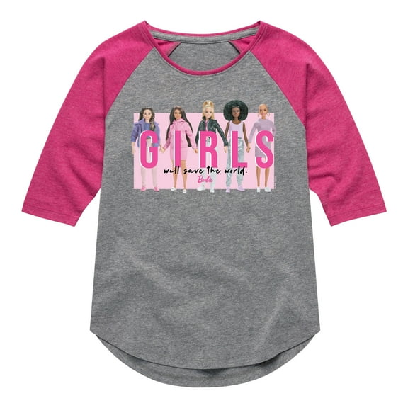 Barbie - Girls Will Save the World - Barbies Holding Hands - Toddler And Youth Girls Raglan Graphic T-Shirt