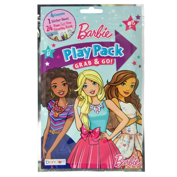 Barbie Grab n Go Play Pack Bulk 12 Set Party Favors- CRAYON, STICKER SHEET & COLORING BOOK