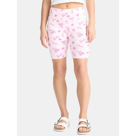 Barbie Women's Bow Print Bike Shorts, Sizes XXS-XXL