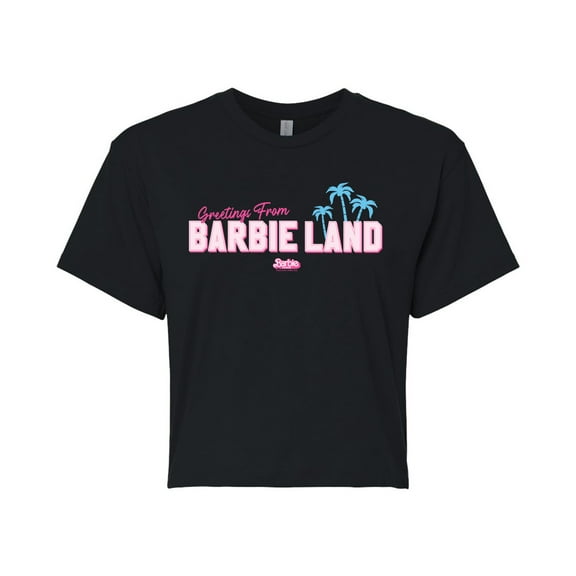 Barbie - Greetings from Barbie Land - Juniors Cropped Cotton Blend T-Shirt