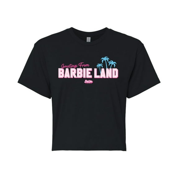 Barbie - Greetings from Barbie Land - Juniors Cropped Cotton Blend T-Shirt