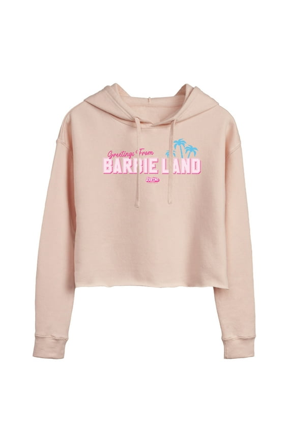 - Greetings from Barbie Land - Juniors Cropped Pullover Hoodie