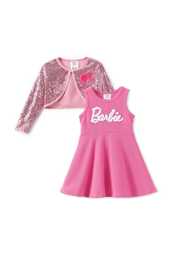 Grils Dress Set Letter Embroidered Sleeveless Dress with Sequins Long Sleeve Cardigan 2 Pieces Outfit Set Sizes 3-9