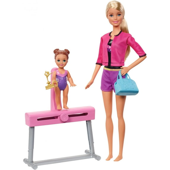 Barbie Gymnastics Coach & Student Balance Beam Blonde Doll Playsets