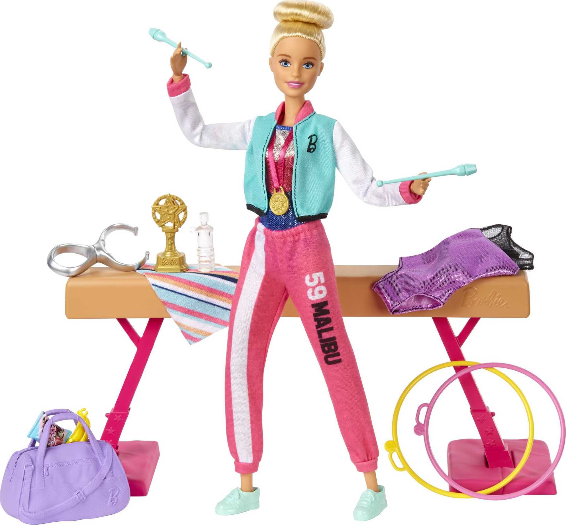 Barbie Gymnastics Playset with Blonde Doll and 15+ Accessories, Twirling Gymnast Toy with Balance Beam - image 1 of 6