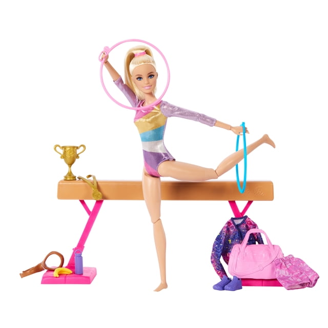 Barbie Gymnastics Playset with Blonde Fashion Doll, Balance Beam and Accessories, 3 Years & up