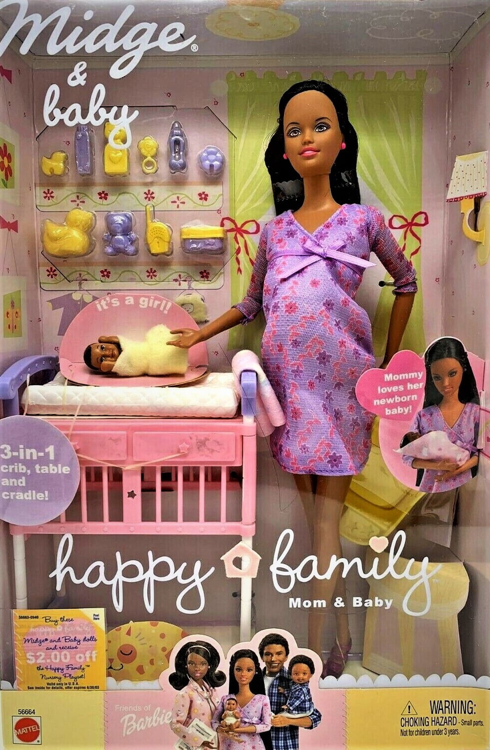 Barbie Midge Baby Happy Family Boneca grávida afro-americana 2002