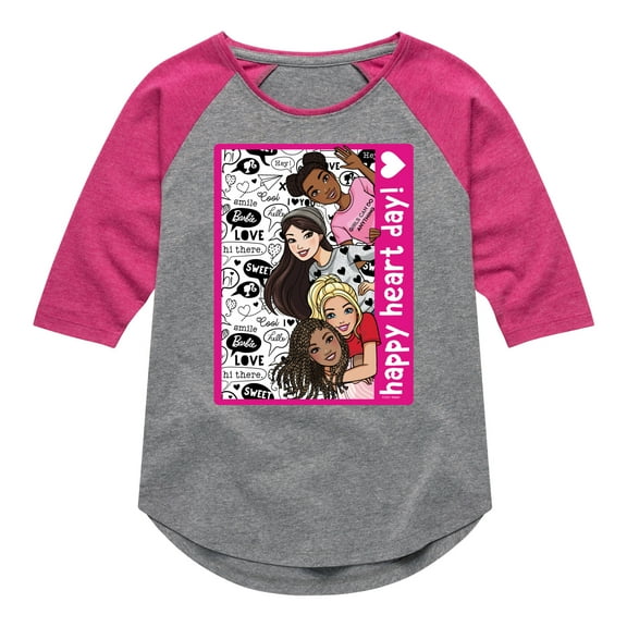 Barbie - Happy Heart Day - Toddler And Youth Girls Raglan Graphic T-Shirt