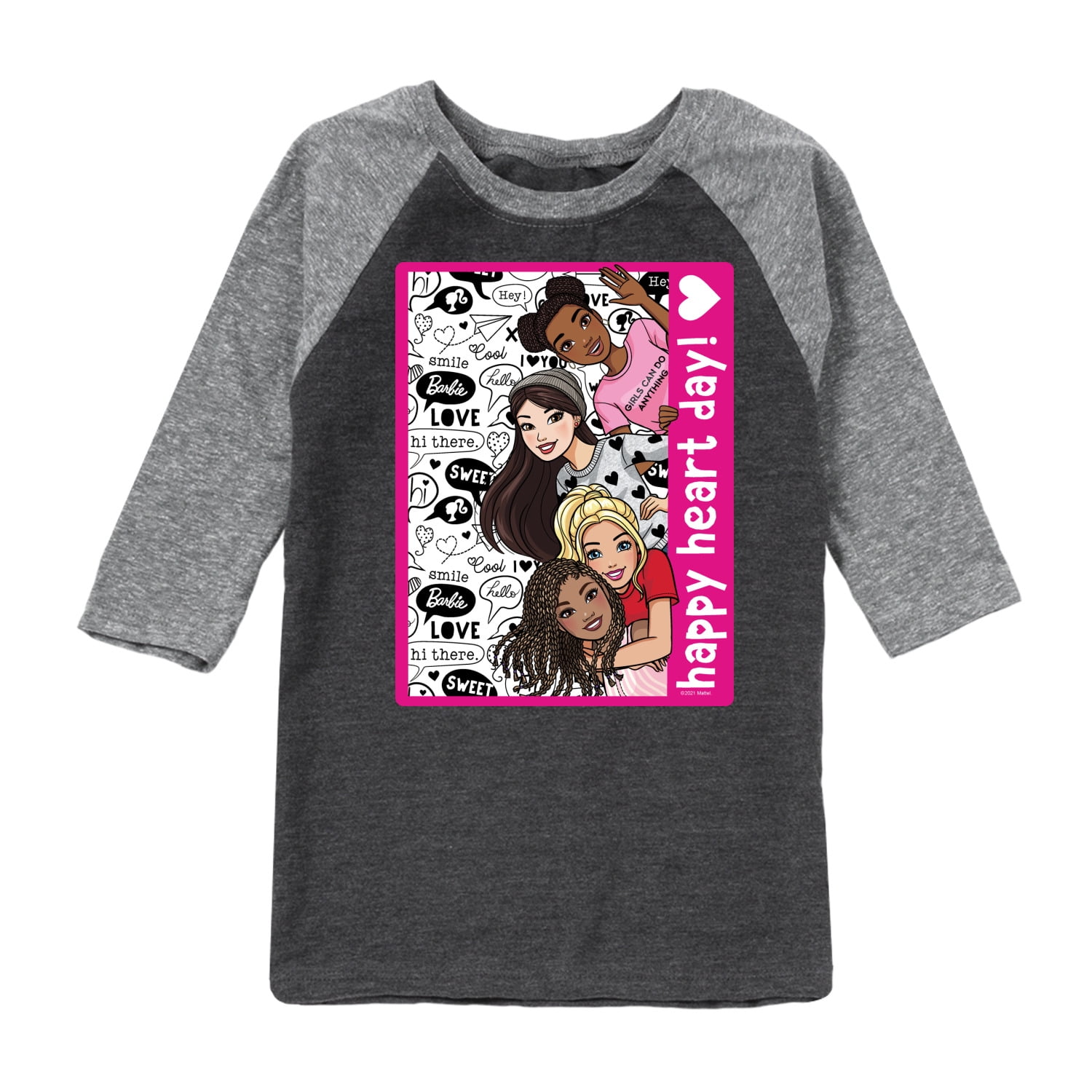 Kids Heart Breaker Valentine's Day Grey Raglan Outfit - 3/4 Sleeve, Soft Print, Machine Washable For Toddlers