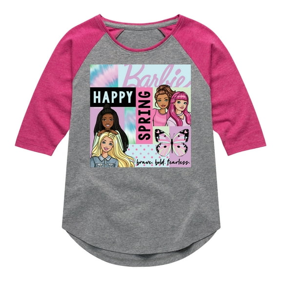 Barbie - Happy Spring - Brave, Bold, and Fearless - Toddler And Youth Girls Raglan Graphic T-Shirt