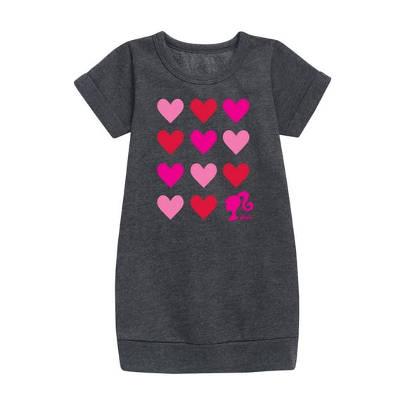 Barbie - Heart Grid - Toddler And Youth Girls Fleece Dress