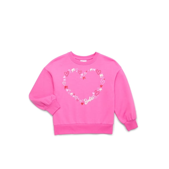 Barbie Hearts Girls Valentine's Day Fleece Sweatshirt, Sizes 4-16