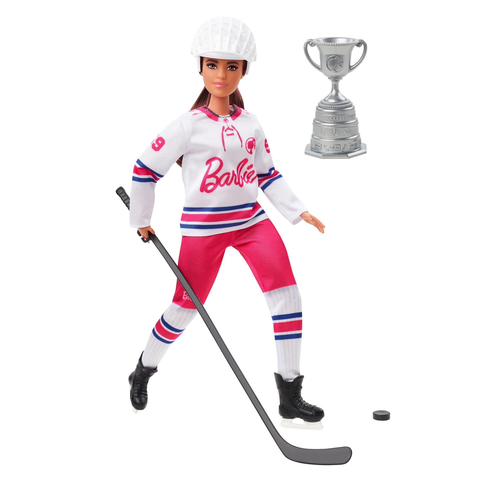 Barbie Hockey Player Fashion Doll Dressed in Jersey and Helmet with Curvy Shape and Hockey Accessories