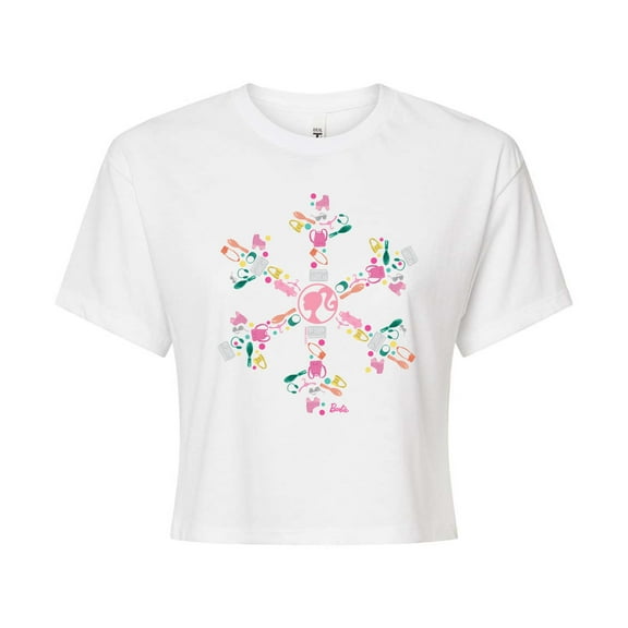 Barbie - Holiday & Christmas - Iconic Barbie Icon Snowflake - Juniors Cropped Cotton Blend T-Shirt
