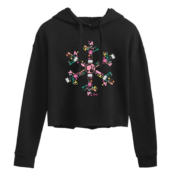 Barbie - Holiday & Christmas - Iconic Barbie Icon Snowflake - Juniors Cropped Pullover Hoodie