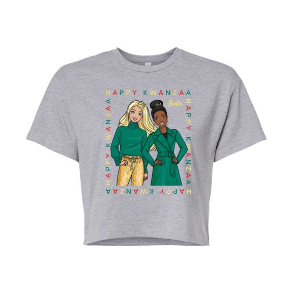 Barbie - Happy Holiday's Frame - Juniors Cropped Cotton Blend T-Shirt