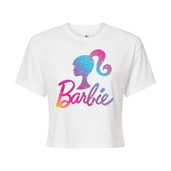 Barbie - Holidays & Christmas - Ombre Iconic Logo - Juniors Cropped Cotton Blend T-Shirt