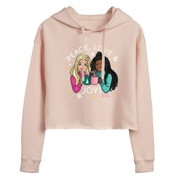 Barbie - Holidays & Christmas - Peace Love & Joy - Juniors Cropped Pullover Hoodie