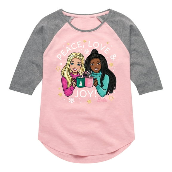 Barbie - Holidays & Christmas - Peace Love & Joy - Toddler & Youth Girls Raglan Graphic T-Shirt