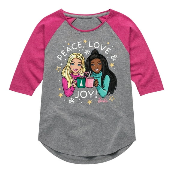 Barbie - Holidays & Christmas - Peace Love & Joy - Toddler & Youth Girls Raglan Graphic T-Shirt