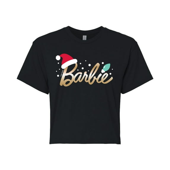 Barbie - Holidays & Christmas - Santa Hat Logo - Juniors Cropped Cotton Blend T-Shirt