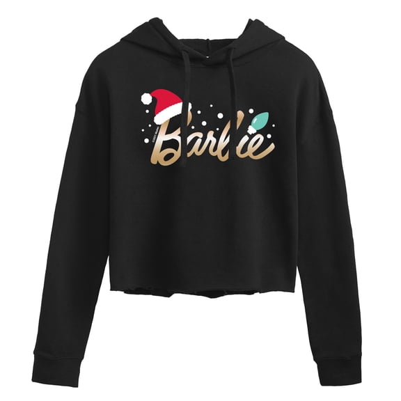 Barbie - Holidays & Christmas - Santa Hat Logo - Juniors Cropped Pullover Hoodie