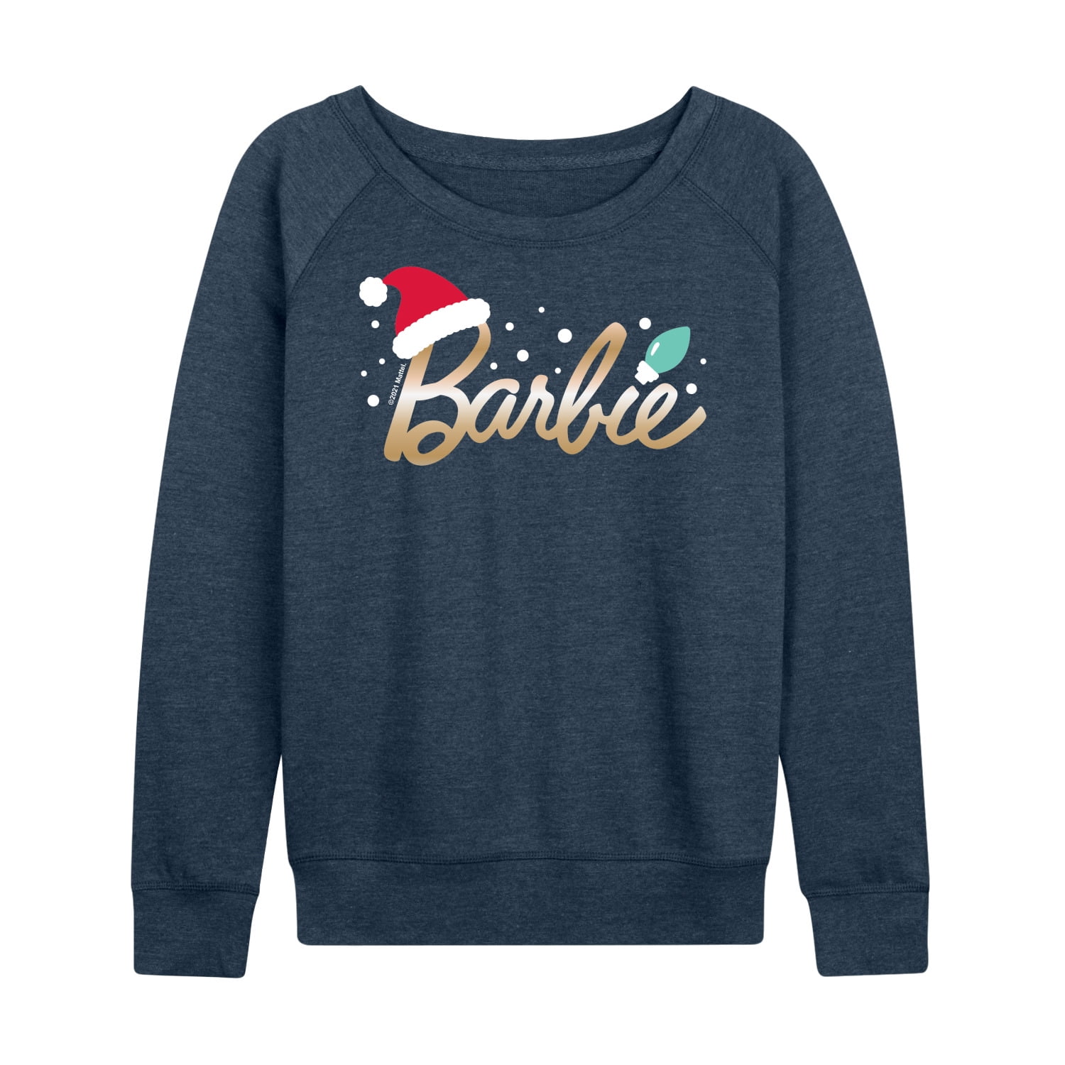 Barbie Holidays Christmas Santa Hat Logo Women s Lightweight French Terry Pullover