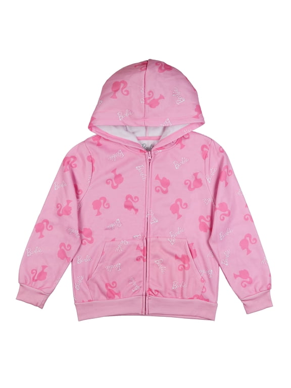 Barbie Hoodie Girls' Logo Design Full-Zip Hooded Sweatshirt