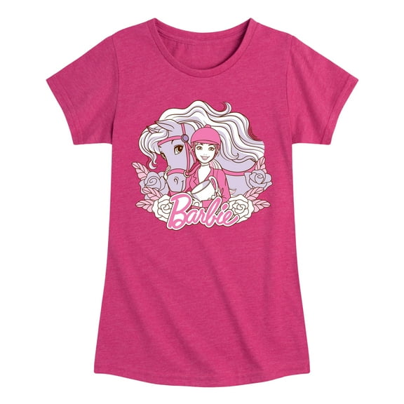 Barbie - Horse Flowers - Toddler And Youth Girls Fitted Short Sleeve Graphic T-Shirt